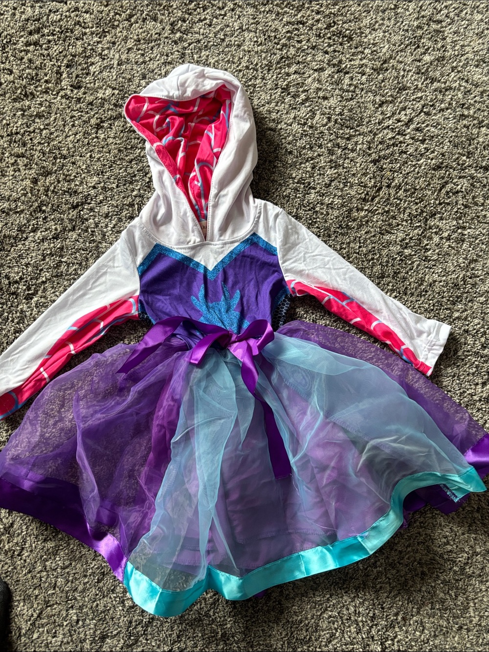 Purple & Teal Hooded Tulle Princess Costume Dress - Kids